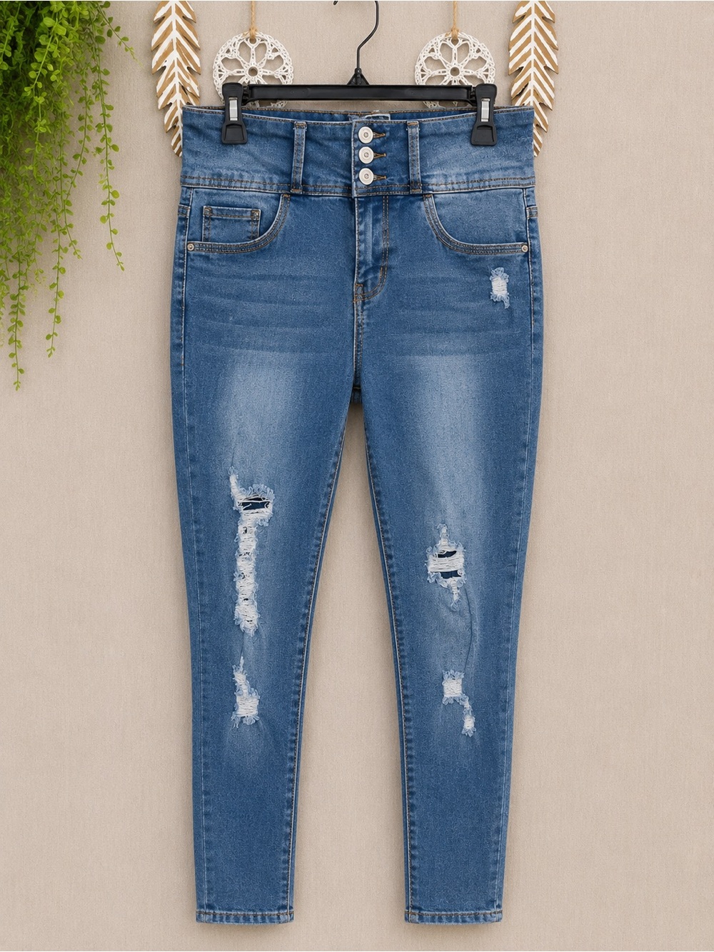 Wallflower Blue High-Rise Distressed Jeggings